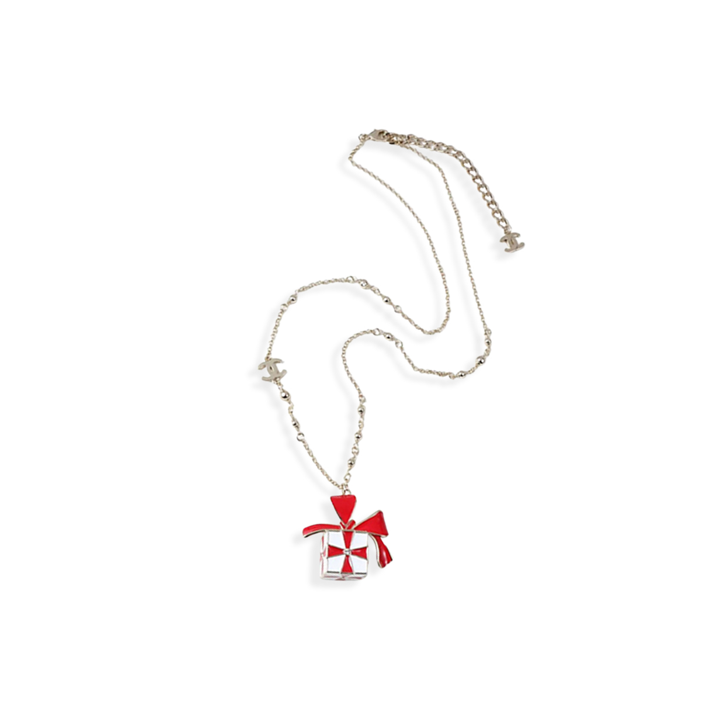 Ch**el christmas limited edition gold double c red gift box necklace